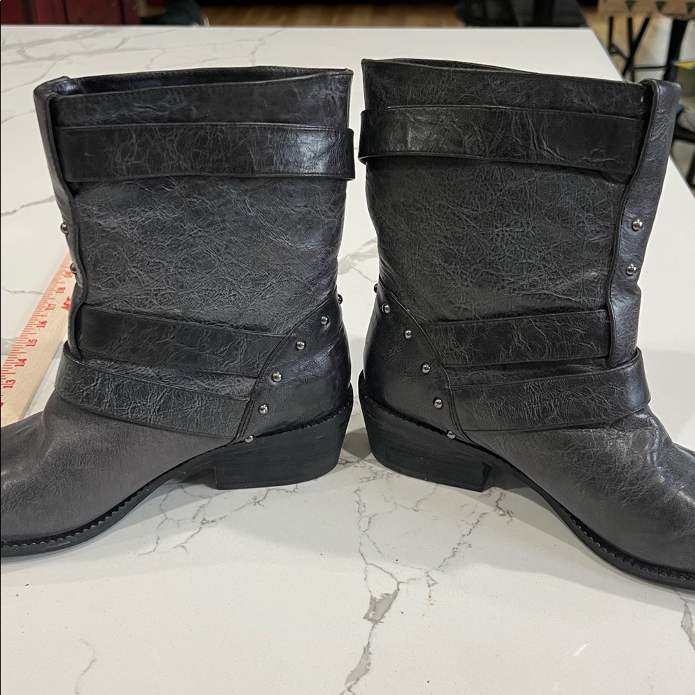 B. Makowsky Dark Gray Leather Moto Boots Womens Size 7.5 - Picture 12 of 13